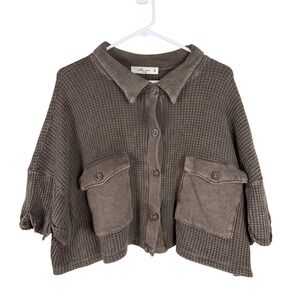 Molly Green‎ Katelyn Shacket Brown Waffle Knit Button Up Crop Top Jacket Medium